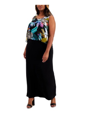CONNECTED APPAREL Womens Black Sleeveless Scoop Neck Maxi Evening Dress Plus 20W