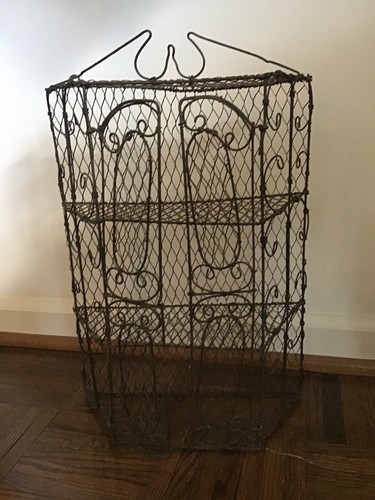 Vintage Shabby Industrial Wire Hanging Cabinet Curio