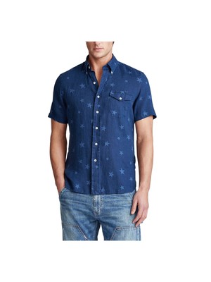 

RALPH LAUREN Мужская темно-синяя рубашка классического кроя с принтом на пуговицах Повседневная рубашка, Navy, 710788295001