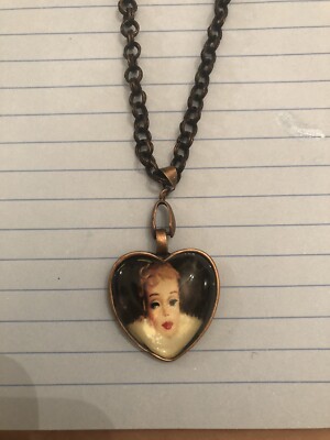 Retro Redhead Barbie In White Foxy Copper Heart Pendant Necklace