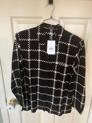 NEW NWT ANINE BING BLACK&WHITE PLAID ASPEN BUTTON-UP Shirt SZ (S) SMALL relaxed