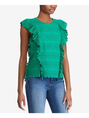 

Женский зеленый топ с оборками и круглым вырезом RALPH LAUREN  XS