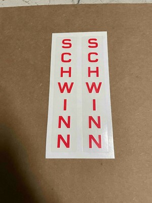 Schwinn Vertical Fork Decal Set Red With White Outline Peel & Apply Decal Set