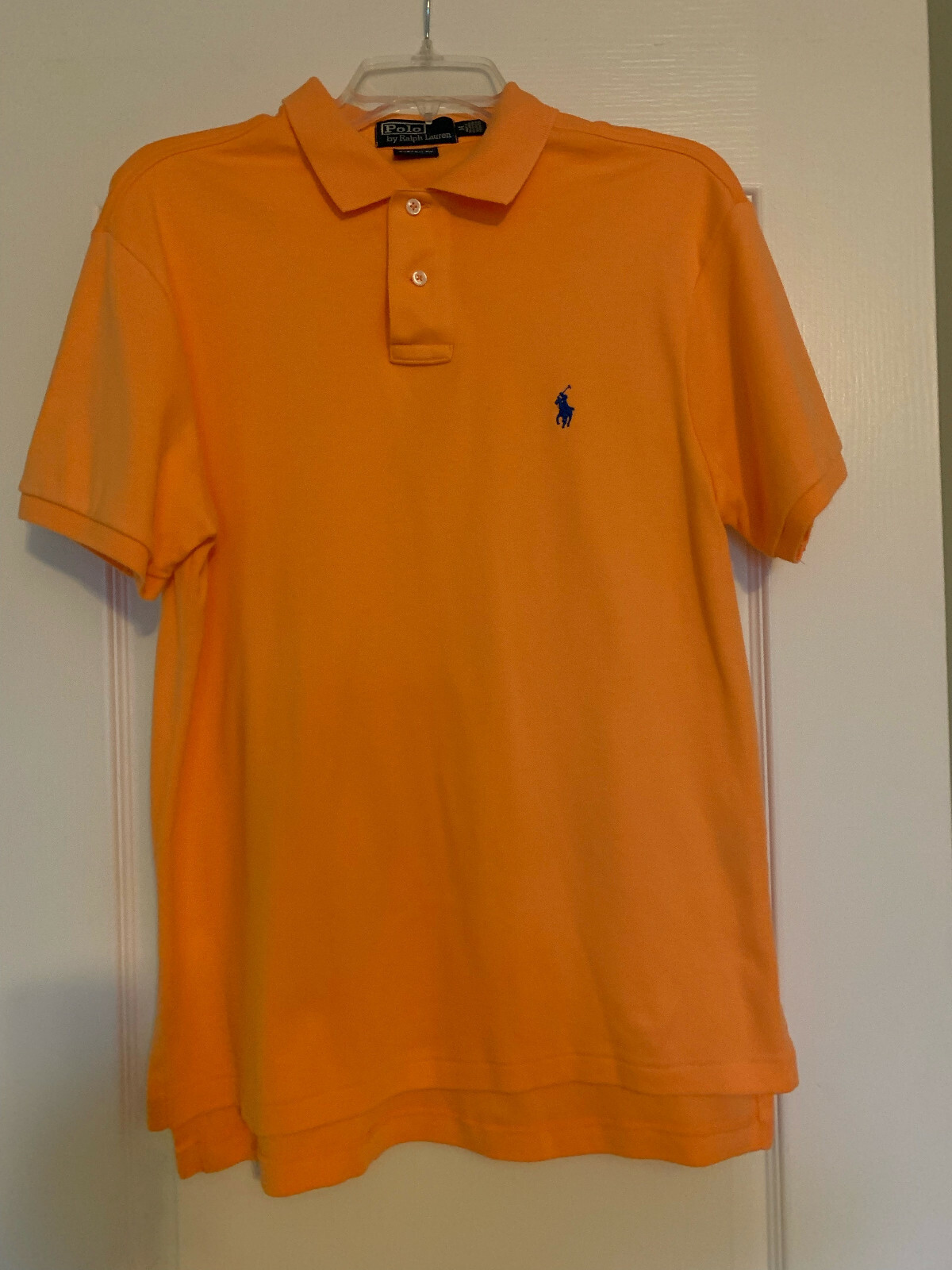 ラルフローレン 美品 現行 soft cotton L/S shirt M 青桃 Ralph Lauren Mens Light Orange Soft Cotton Polo Shirt Size
