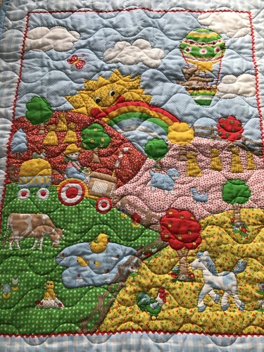 Vintage Nursery Childrens Wall Hanging Farm Animals Multi Color Quilted Fabric