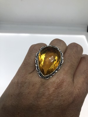 Vintage Amber Glass Ring Low Content Silver Size 9