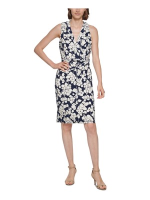 

TOMMY HILFIGER Женское темно-синее платье-футляр без рукавов выше колена на подкладке с перекручиванием, Navy