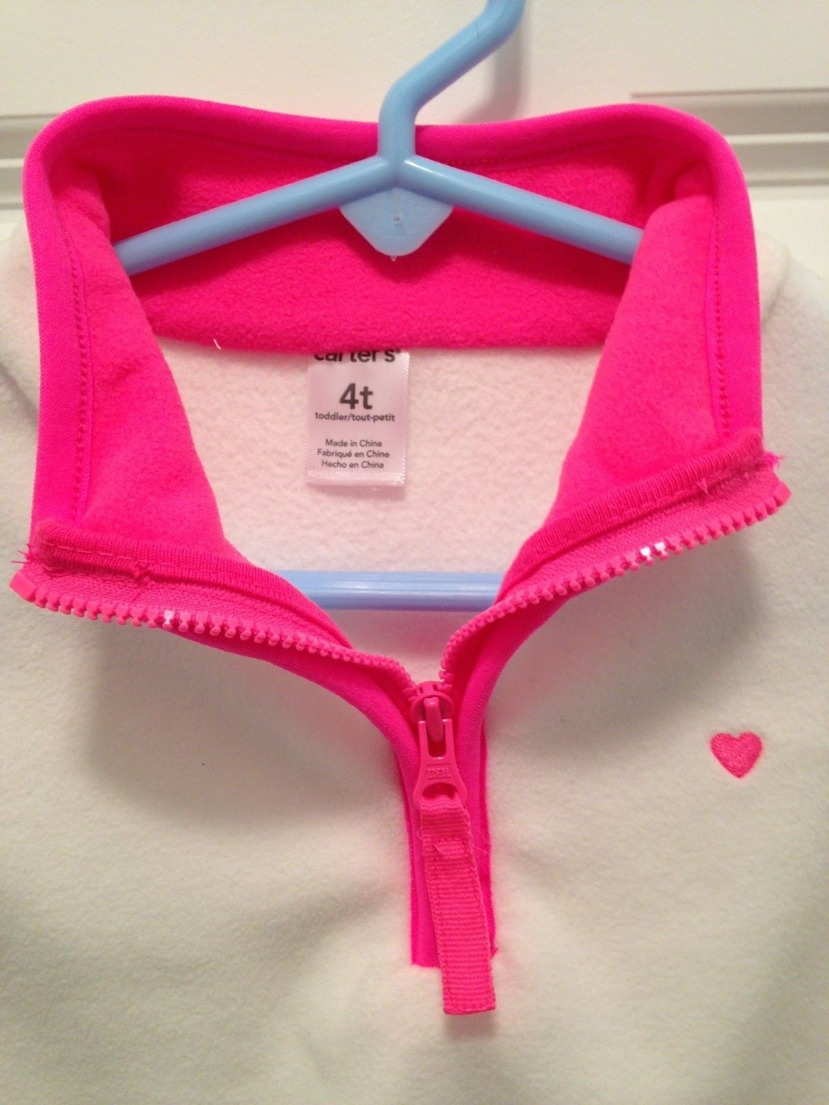 NEW Carter's Girl's White Quarter-Zip Pullover w/Pink Trim Size 4T