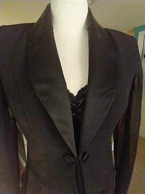 VTG Jeffrey Dara Tuxedo Cropped Bolero Sheer Sleeves Beaded  Jacket Black Size 6