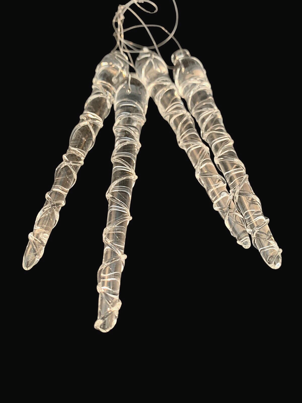 Vintage Set 4 Blown Wrapped Glass Icicle Christmas Ornaments, 5