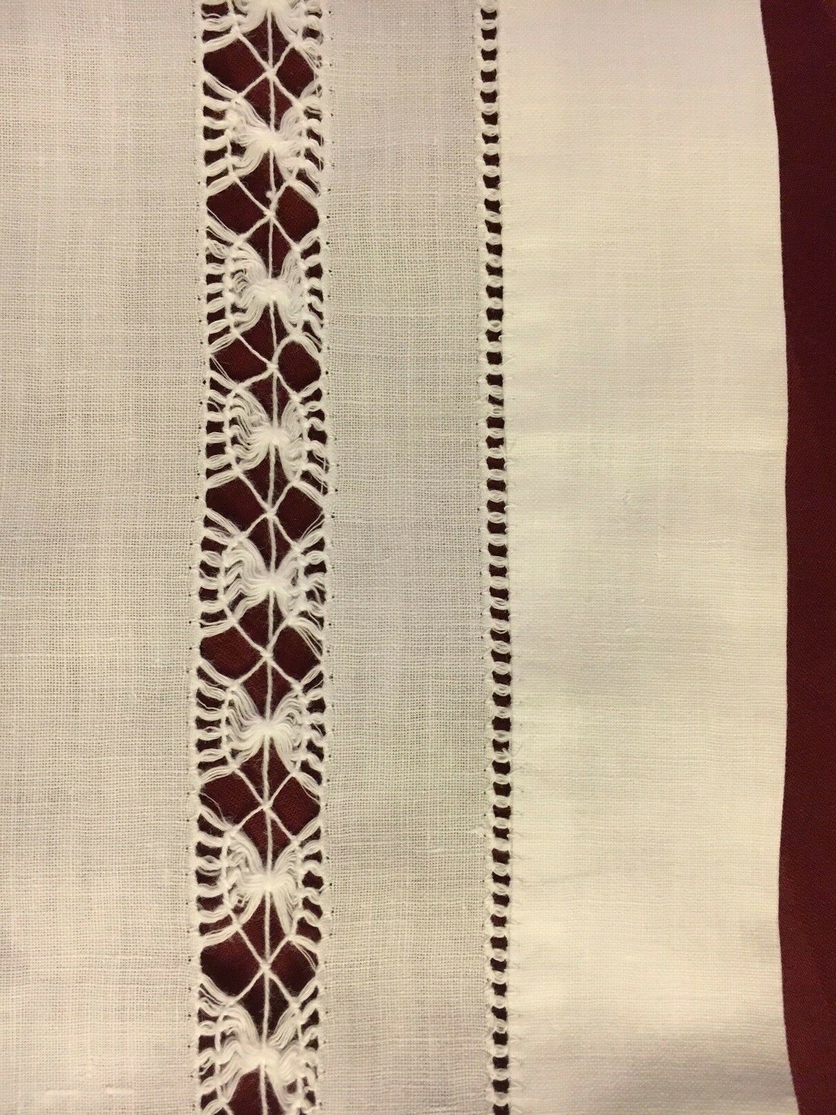 Beautiful Vintage White Linen Table Runner - 50” X 16”