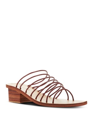 

СТ. AGNI Женские коричневые кожаные шлепанцы Ines Toe Block Heel Slip On, Коричневый, 80060061SA419ERT