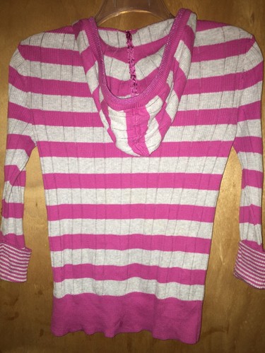 JUSTICE Pink & Gray Sweater Hoodie 3/4 Sleeves Front Pouch Sz 16