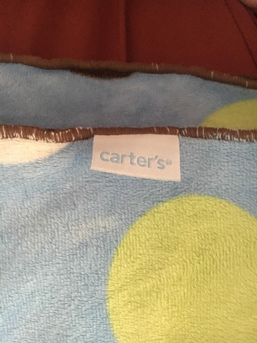 Carters Blue Brown Big Polka Dot Circles Sherpa Baby Blanket Tan Brown White