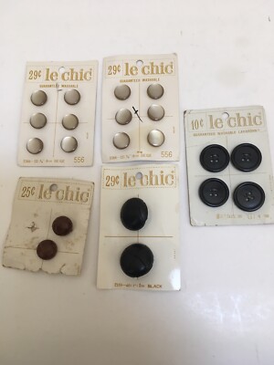 Vintage Le Chic 2 Beige, 2 Black ,Brown Leather (2) 5 Cards of Buttons