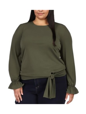 

MICHAEL MICHAEL KORS Женский зеленый топ с длинными рукавами и круглым вырезом Wear To Work Plus