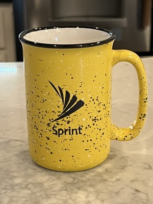 Yellow Speckled Sprint Mobile Ceramic Coffee Cup Mug NEW