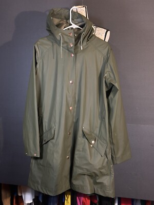 Helly Hansen Jacket Mens Green Workwear Hooded Rain Coat Water Resistant