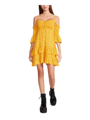 

BETSEY JOHNSON Женское желтое пуловер с галстуком и подкладкой 3/4 Мини-платье, Желтый