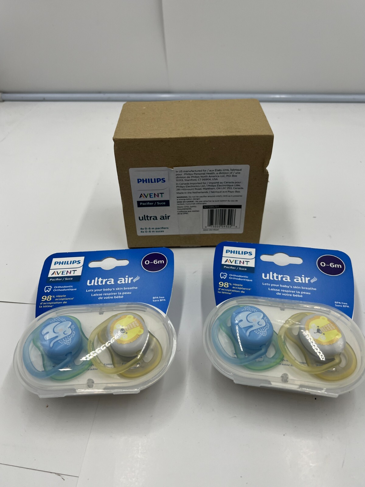 Box Of 4 Philips Avent Ultra Air Pacifier, 0-6 Months