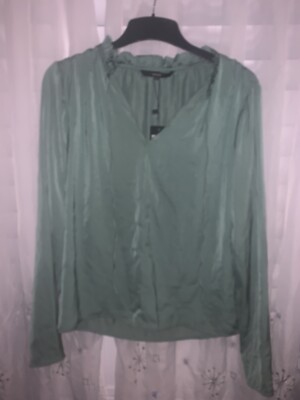 Dark Ivy Green Frill Collar Long Sleeve Shirt/blouse By Vero Moda Medium 10/12