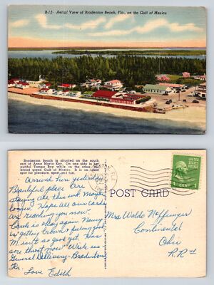 Aerial View Bradenton Beach FL Postcard Noffsinger 1946 Teich Art-Colortone