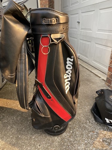 VINTAGE WILSON Faux LEATHER GOLF BAG RED, BLACK  with Travel
