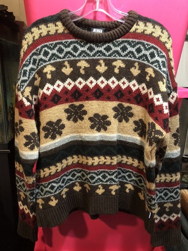 England製Texabond Knitwear 40 セーター Womens 80s Vintage Polo Neck Turtleneck Bold Lacy Chevron