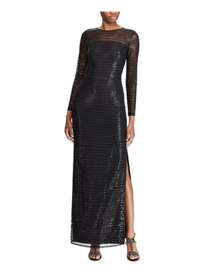 

Женское черное вечернее платье-футляр макси RALPH LAUREN с длинными рукавами и круглым вырезом, Черный