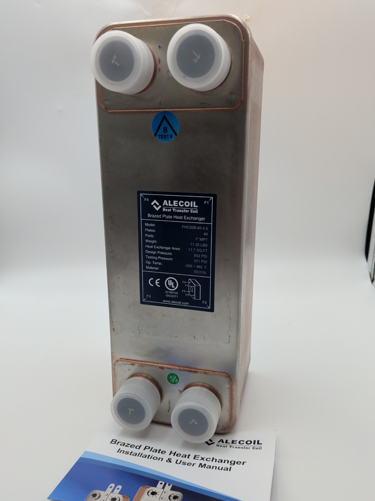 4"X12"-40 Plates Heat Exchanger with 1" MPT Port Water to Water 316L Stainless S