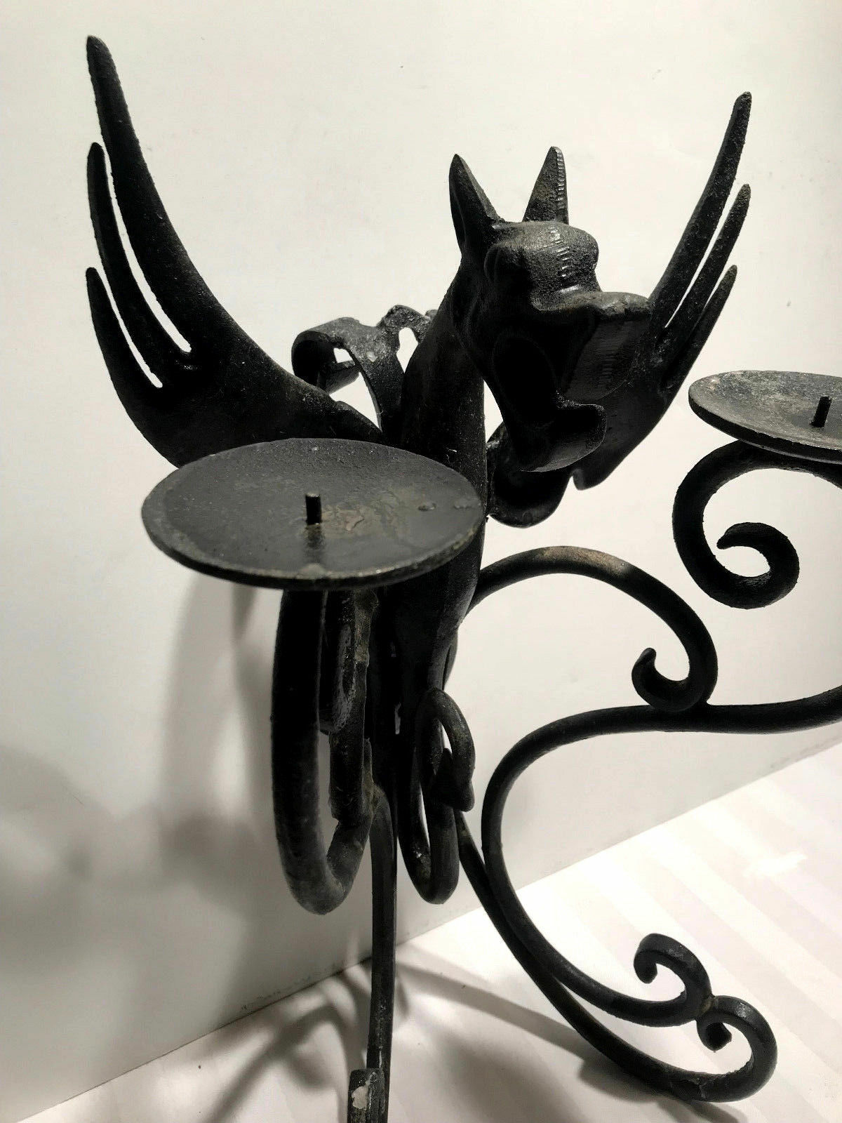 Cast Iron Winged Serpent Wall Sconce Dual Candle Holder Italian Gothic Castle
