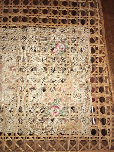 Antique French Net Lace Bobbin Doily 9” X 8 1/2” Lace