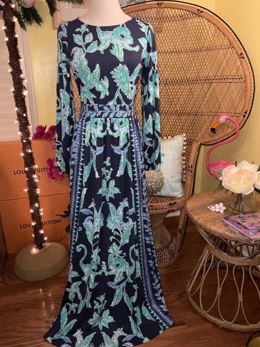 Pre-owned Lilly Pulitzer Micole Maxi Dress ? High Tide Navy Sweet Parakeet Size 6,14 In Multicolor