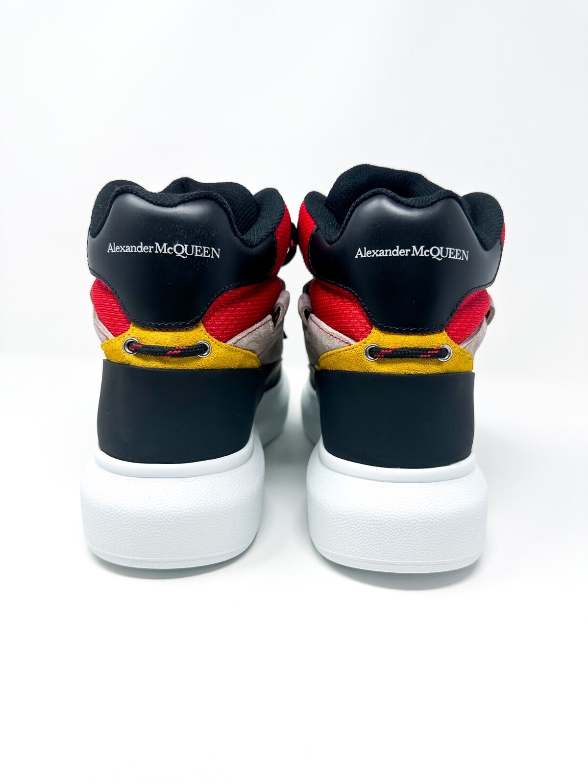 Pre-owned Alexander Mcqueen Men's Hybrid Larry High Top Sneaker Black/red 8 Us / 41 Eu