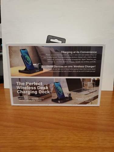 3-in-1 Qi Wireless Charging Station W/ Alarm Clock Apple Watch AirPods iPhone