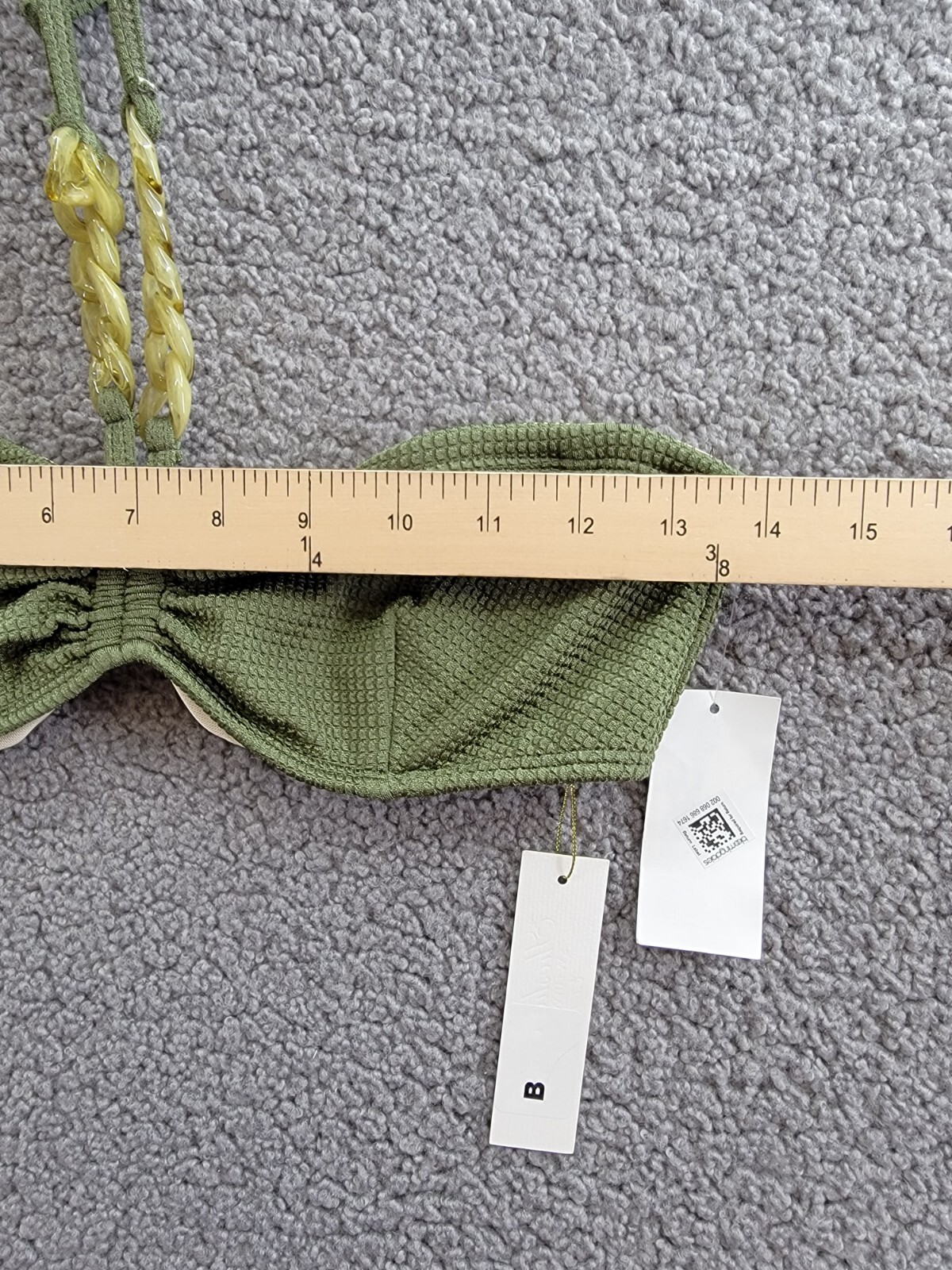 Shoshanna Cinched Chain Bikini Top Women's B Olive Halter Neck Hook & Eye Back - Picture 5 of 14