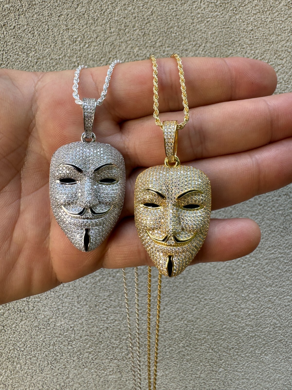 Pre-owned Hip Hop Real Moissanite V For Vendetta Mask Iced Anonymous Pendant Necklace 925 Silver In White