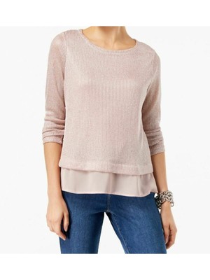 

INC Женский розовый топ с блестками и длинными рукавами с вырезом под горло Petites