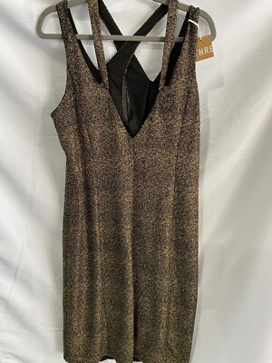 City Chic  Women's Metallic Gold Dress, fully lined  with four straps