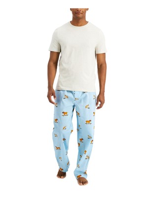 CLUBROOM Mens Skating Bulldog Blue Drawstring Short Sleeve Pajamas N/A S