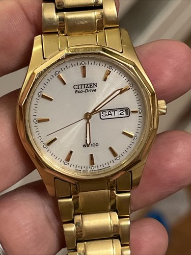 Men's Citizen Eco-Drive E101-S053421 WR 100M Gold Tone Day