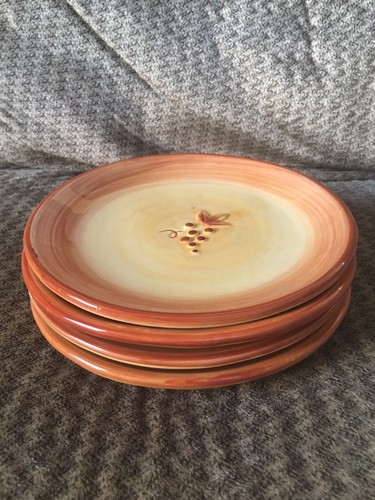 4 Fitz And Floyd Del Vino Grapevine Bread Plates Yellow Orange Trim Grapes FF 6”