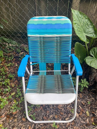 Vintage Aluminum￼ 90s Lawn Chair PVC Tubing Vinyl Tube Blue