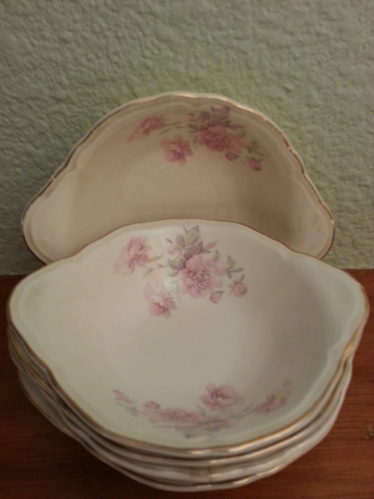 2 Edwin Knowles China Co. Soup Bowls, Semi Vitreous, Pink Floral