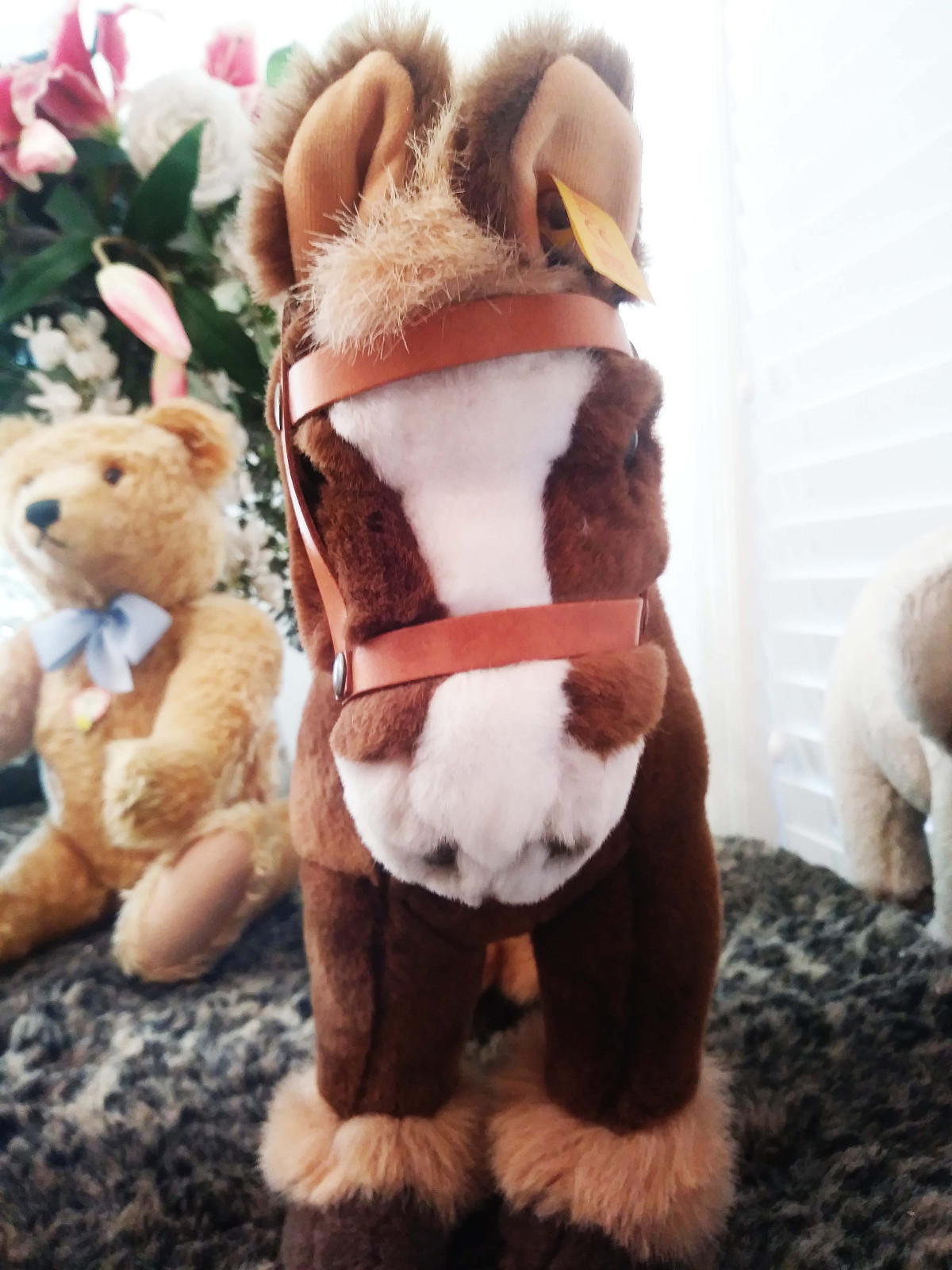 STEIFF w/3TAGS RARE Pony Horse Standing Clydesdale Brown Tan 1 Owner MEDIUM SZ