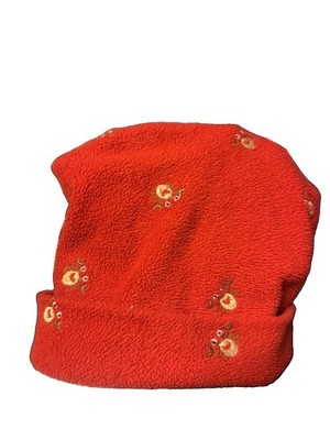 Vintage Red Fleece Winter Ski Hat Embroidered Crabs Coastal Creatures Cute Cap