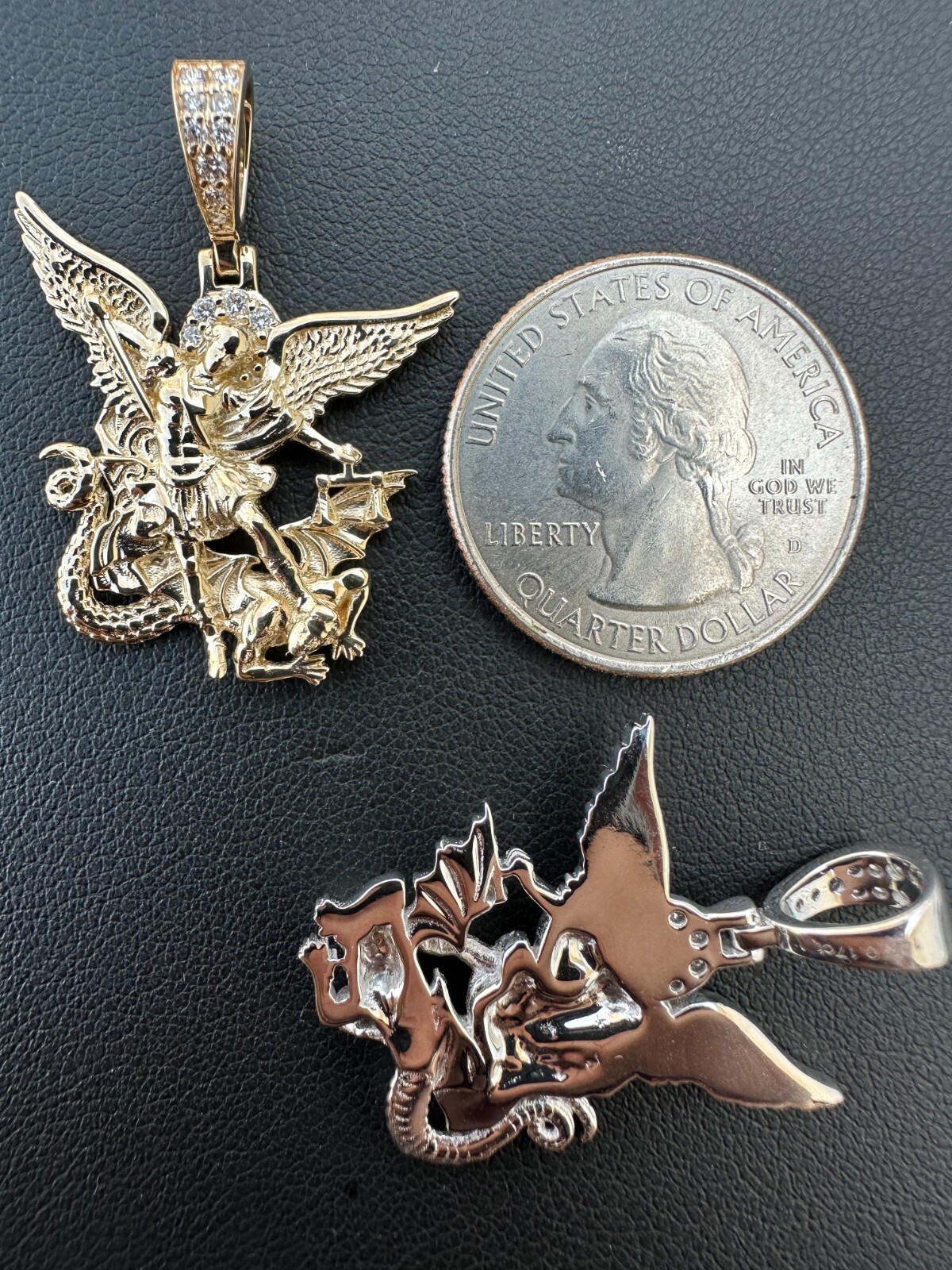 Pre-owned Hip Hop Real Diamond Saint Michael Archangel Pendant Solid 14k Gold Necklace Pendant In White