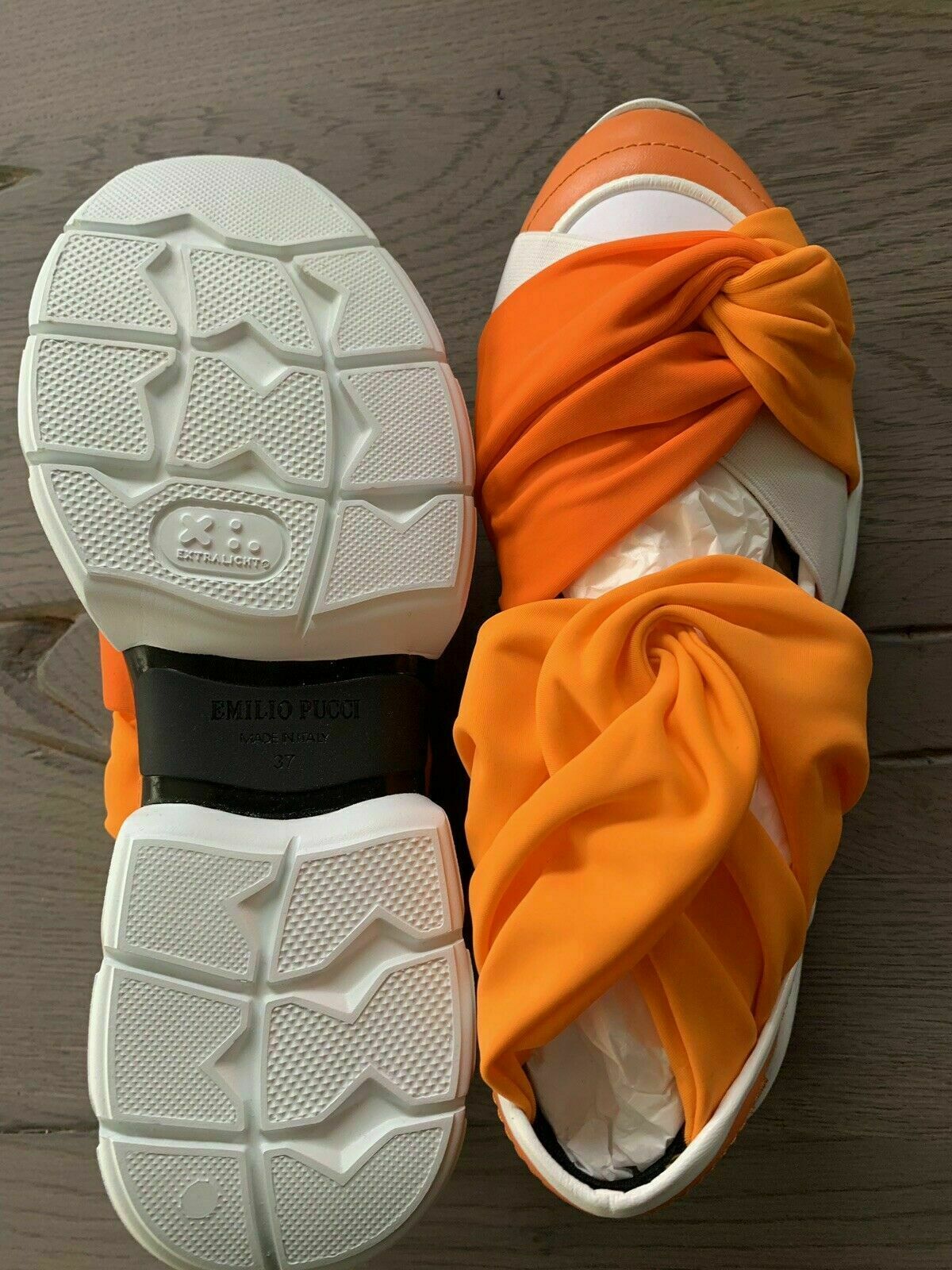 Pre-owned Pucci Emilio  City Up Ruffle Trainers Shoes Slip-on Sneakers Shoes 39 In Orange