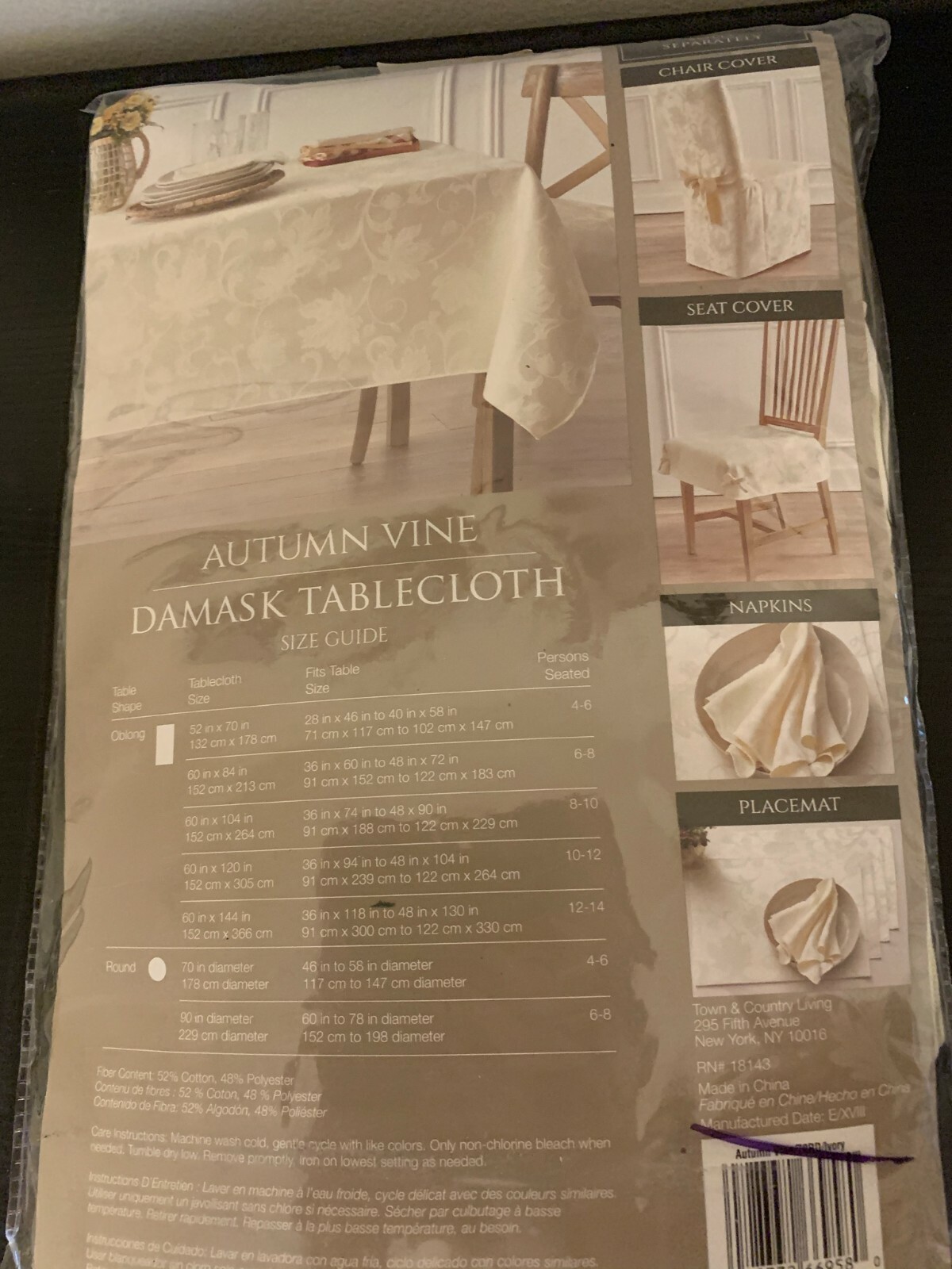 Autumn Medley 70 Inch Round Tablecloth in Ivory -Open Box-