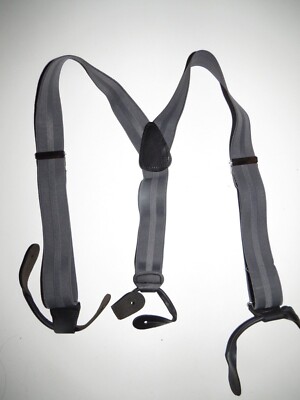 Men's Suspenders, Y Style Hi Lite Grey Stripes, Button On with Leather Ears, USA